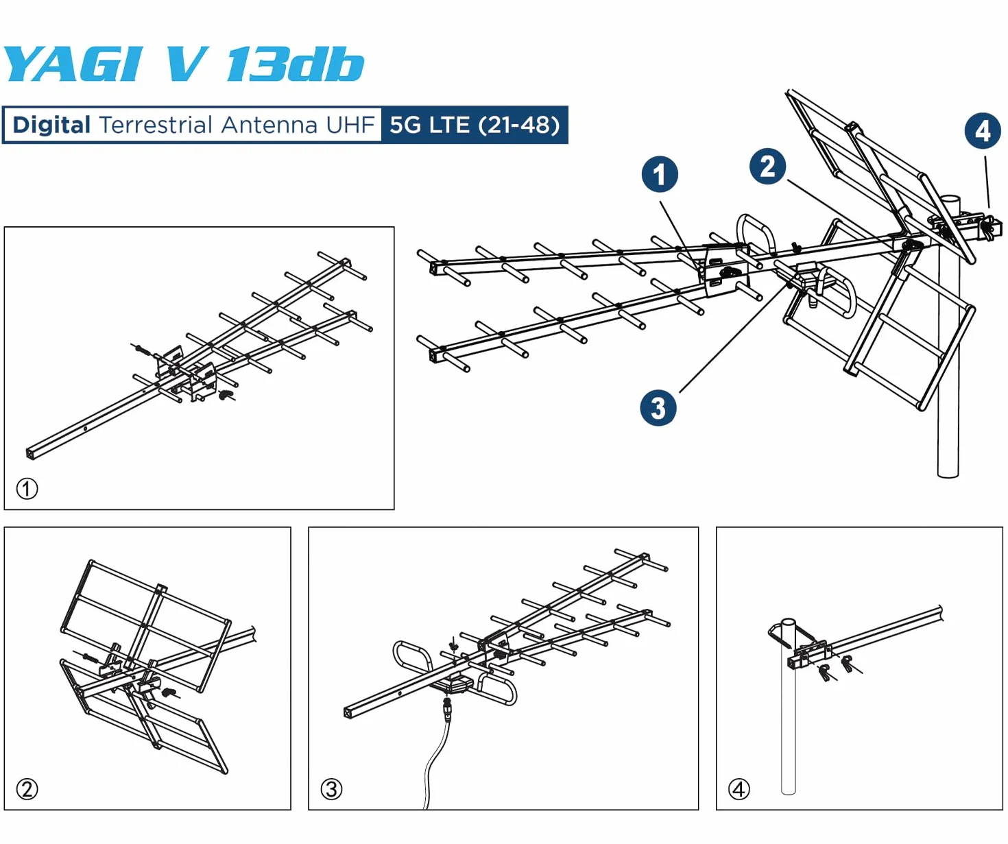 EDISION YAGI V 13db Antena TDT UHF 21-48 Exterior Digital Terrestre, con Filtro LTE 5G, Ideal para recepción de Televisión Digital Terrestre DVB-T/T2,Frecuencias 470-694Mhz,Longitud 87cm,LTE700,Azul