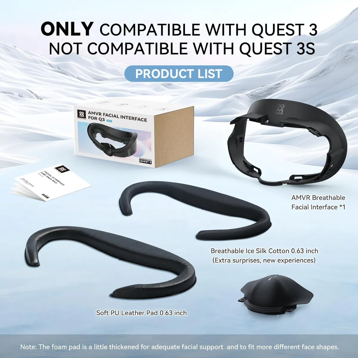 AMVR FC1 Almohadilla para Cubierta Facial Interfaz Facial Compatible con Accesorios Meta/Oculus Quest 3, NO Compatible con Meta Quest 3S
