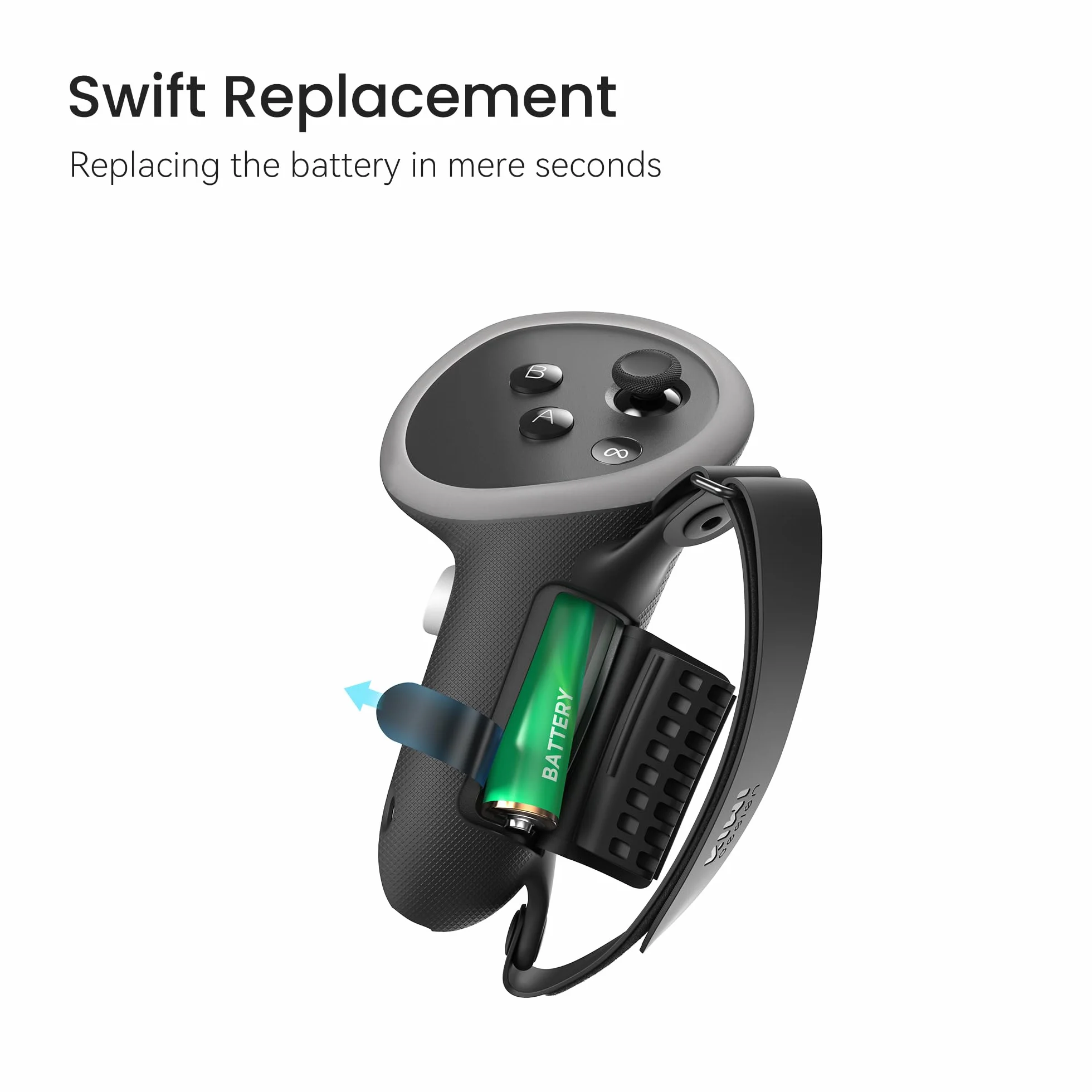 KIWI design Cubierta de agarre actualizada compatible con accesorios Meta Quest 3S/Quest 3, con protección de apertura de batería y correa de tobillo (negro)