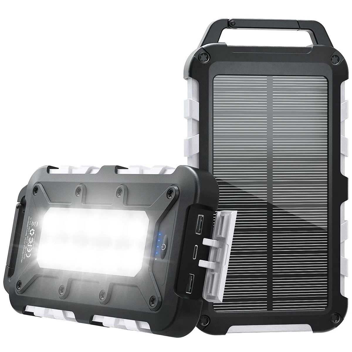 TOENNESEN Cargador Solar 26800 mAh Power Bank Solar, Bateria Externa con Carga Rápida 15 W Impermeable IPX4 2 Puertos USB + Linterna LED Compatible con Smartphones Tablets Camping y Emergencias, Gris