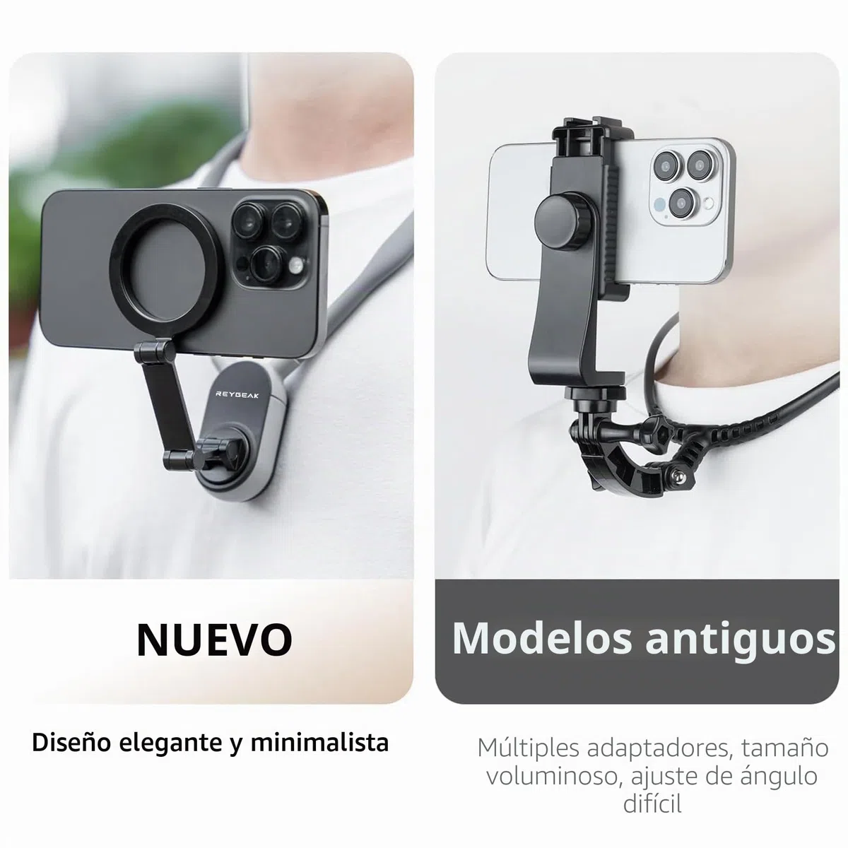 REYGEAK Soporte Magnético para el Cuello para Teléfonos, Compatible con iPhone 15, 14, 13, 12 y Samsung Galaxy S23/S22/S21, Montaje Rápido, Flexible, para Vlog/POV, Manos Libres, Grabación de Vídeo