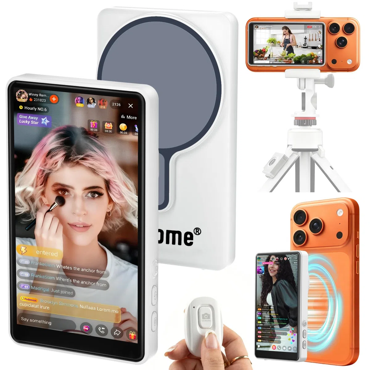 Pantalla Monitor Selfie Magnético 4K para iPhone y Android - Sin Retraso, con Altavoz Integrado, Compartición en Tiempo Real y Monitor Selfie 1080p, YouTube, TikTok, Transmisiones y Vlogs