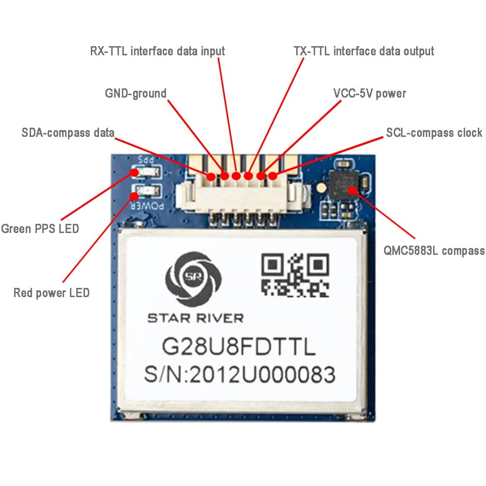 DIYmalls G28U8FDTTL Módulo receptor GPS Glonass QMC5883L Brújula con antena de cerámica flash 9600bps 1Hz chip NMEA-0183 M8 para control de vuelo Arduino