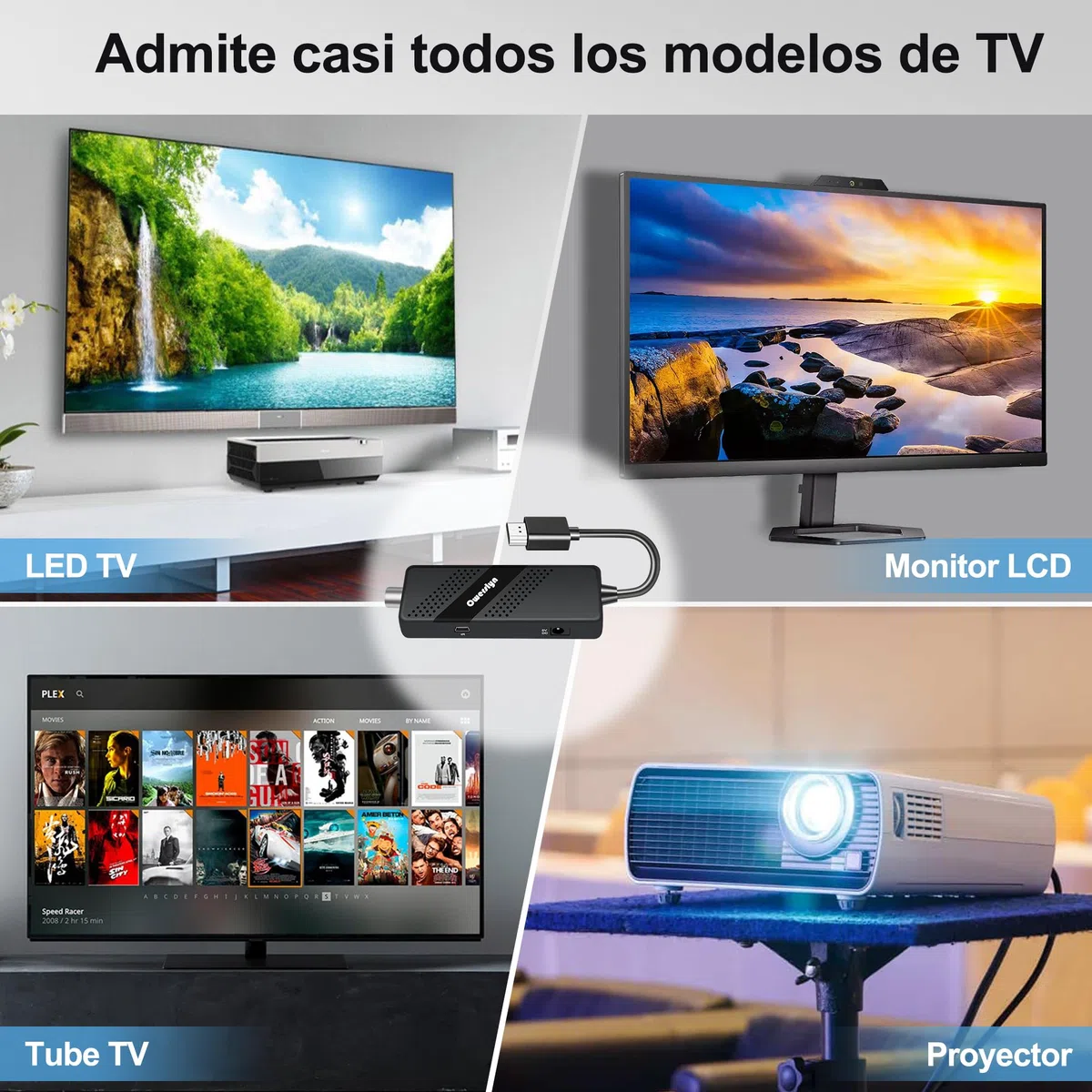 Decodificador TDT HD 2026 OWERSLYN, Receptor DVB-T2 TDT para TV Antigua, HDMI CEC, 1080P H.265 HEVC 10-bit, con Salida HDMI/AV, USB Mediaplayer, función PVR y Mando a Distancia IR 2 en 1