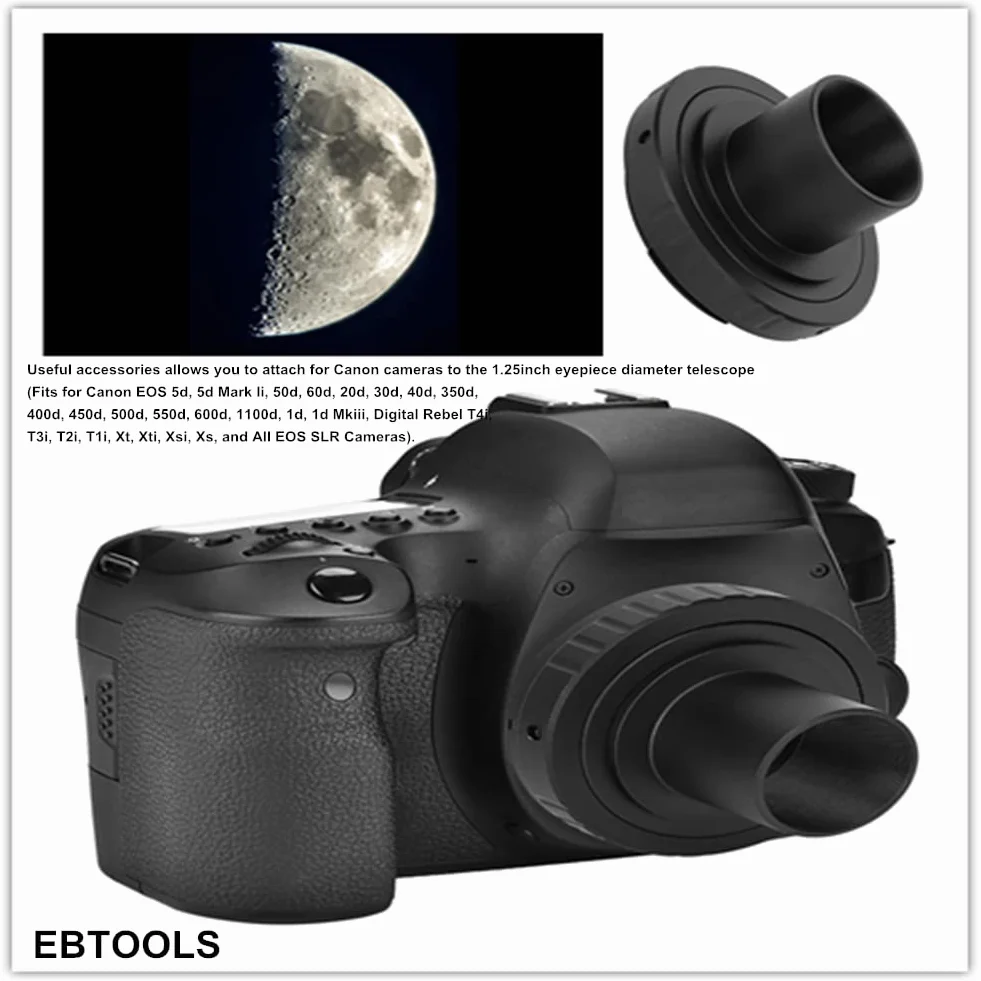 Elerose 1.25in Adaptador para Montaje en Telescopio Astronómico, Anillo SLR para Lente de Cámara Canon