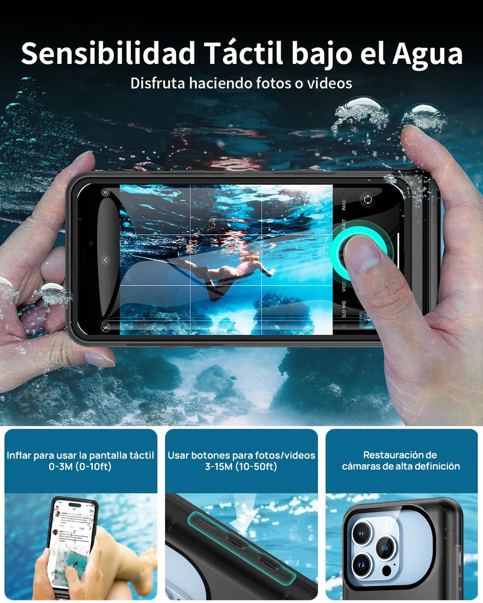 Lanhiem Funda IPX8 15M Impermeable Móvil para iPhone 17/16/16 Pro/15/15 Pro/14/14 Pro/13/13 Pro,Sumergible Carcasa de Fotografía Buceo Profesional, Bolsa Acuatica Movil para iPhone 13-17(6.1-6.3'')