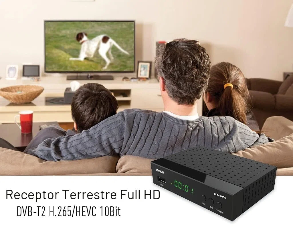 EDISION PICCO T265, 2024 Nuevo Español TDT Decodificador TV DVB-T2, Full HD, H265 HEVC, PVR, USB, HDMI, SCART, Control Remoto IR 2 en 1, Receptor DVB-T2 Alta Definición, Soporte WiFi USB