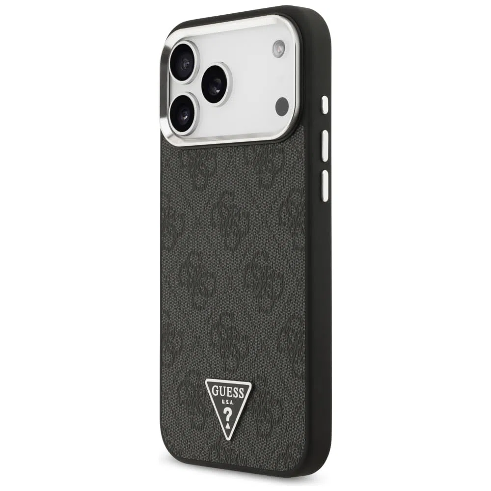 CG MOBILE Guess 4G Triángulo Logo Compatible con MagSafe Funda para iPhone 17 Pro Max (Negro/Plata)