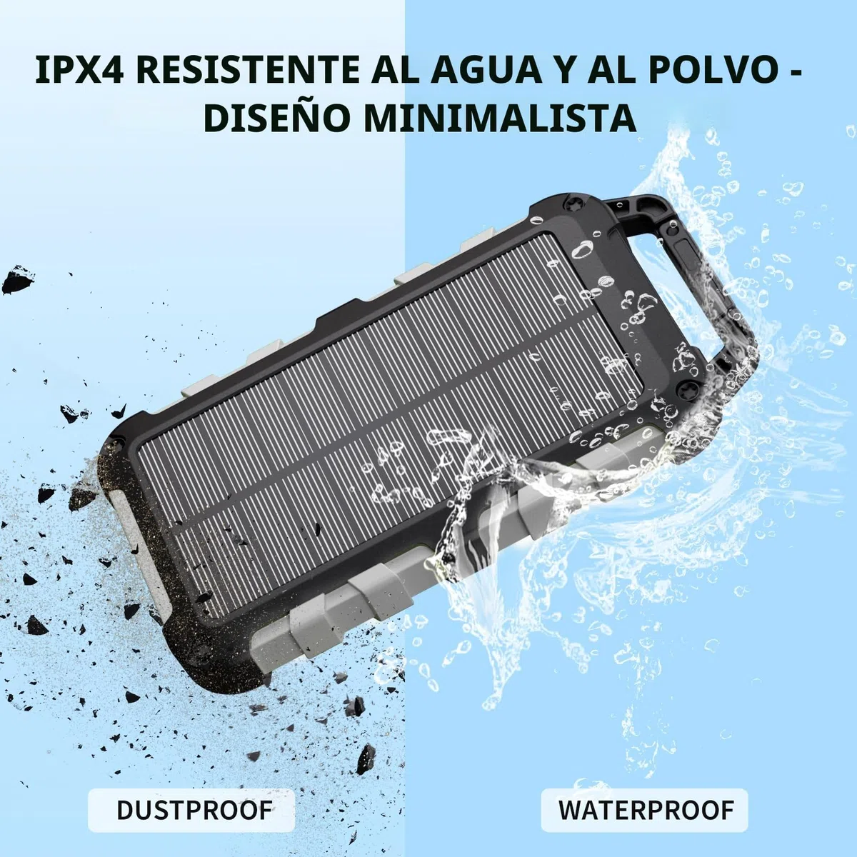 TOENNESEN Cargador Solar 26800 mAh Power Bank Solar, Bateria Externa con Carga Rápida 15 W Impermeable IPX4 2 Puertos USB + Linterna LED Compatible con Smartphones Tablets Camping y Emergencias, Gris