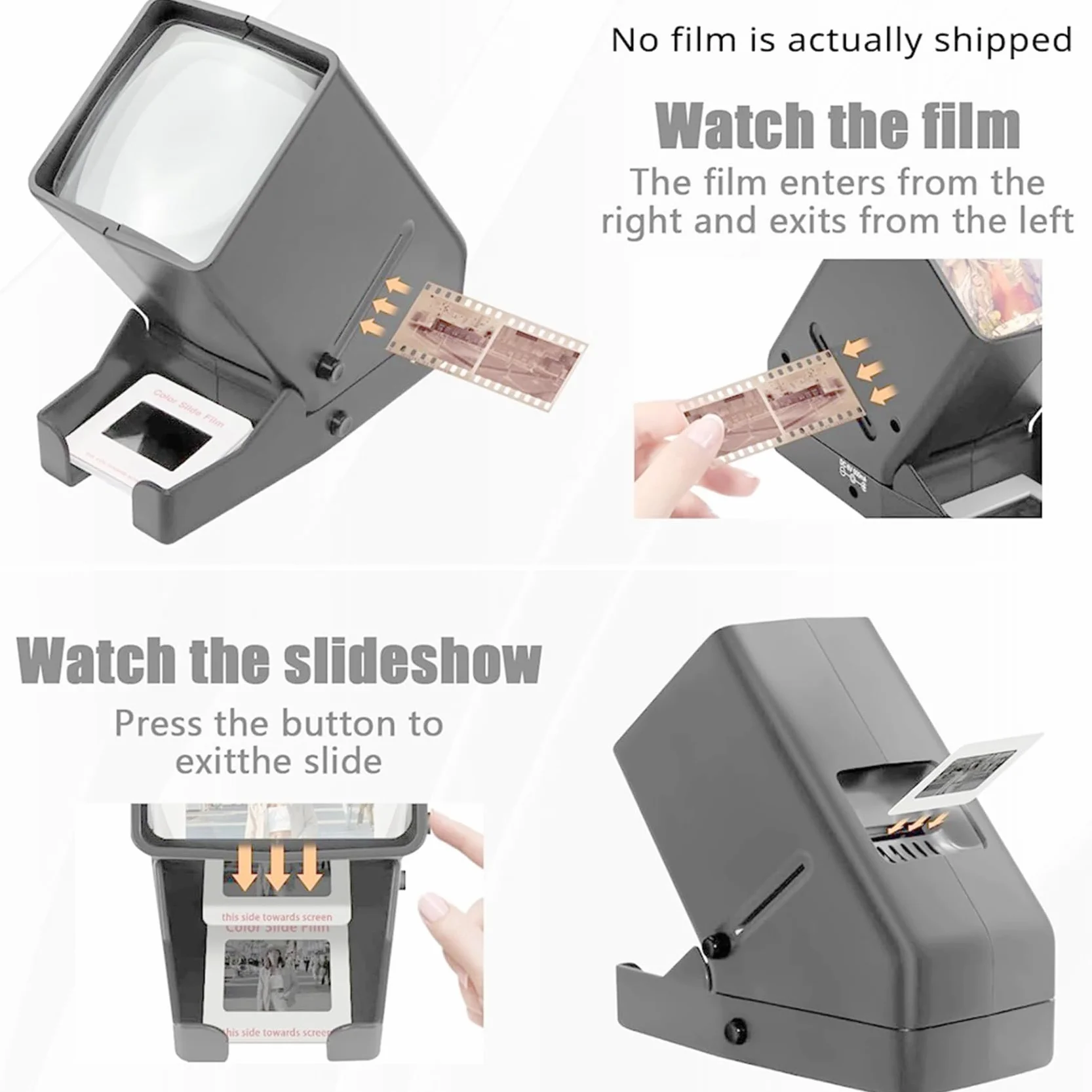Visor de Diapositivas y Películas de 35 mm: Visor de Diapositivas con Aumento de 3X y Visualización con Luz LED para Diapositivas de 35 mm y Negativos de Película.