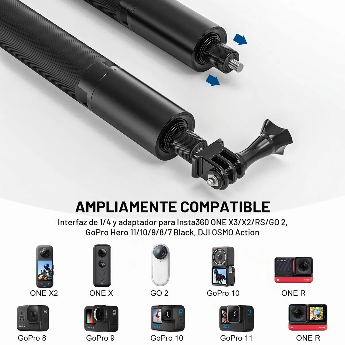 Wiseten Trípode de Palo Selfie para GoPro Insta 360, 120cm Mango Extensible Portátil Ligero Trípode Monopié Accesorios para GoPro Hero 13 12 11 10 9 8 7 Black insta360 X5 X4 dji Osmo Pocket 3 4