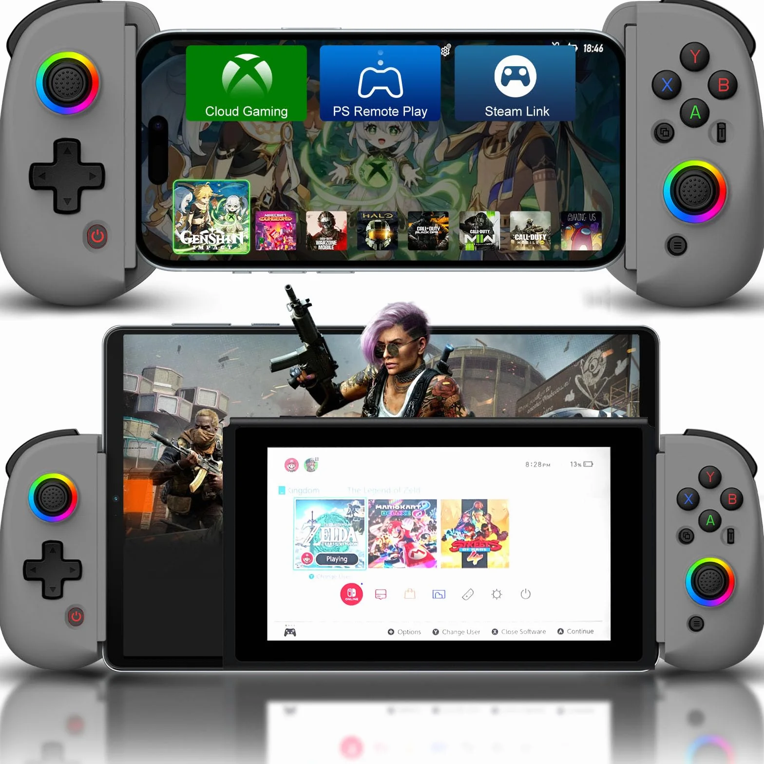 Joso Controlador de teléfono iPhone/iPad/Android/Tablet, Controlador D8 para Switch/PS/PC con joysticks de Efectos Hall Play COD, Genshin Impact, Controlador Android Compatible con Juegos en la