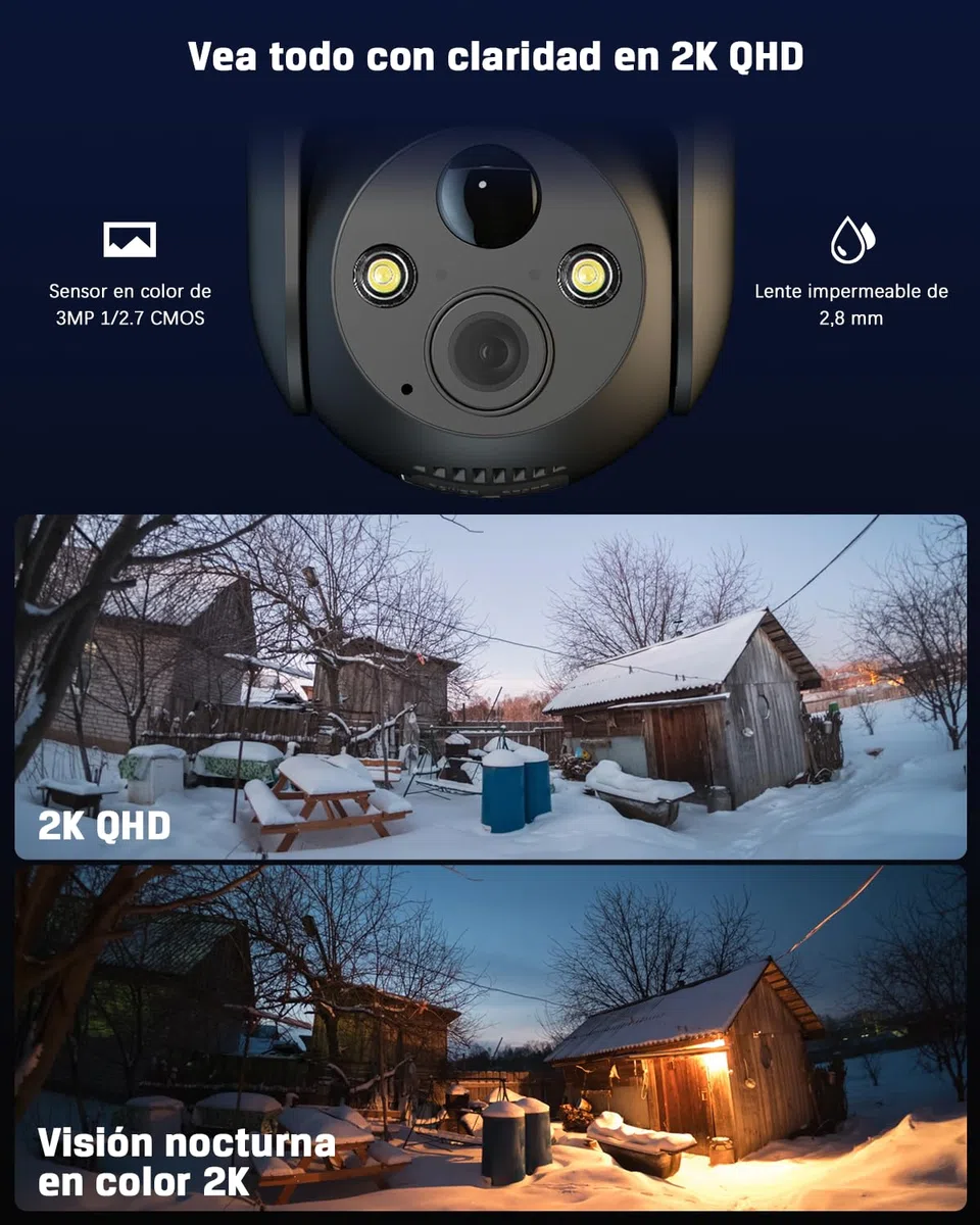 COCOCAM 4G LTE Camara Vigilancia Exterior Solar Sin WiFi con Tarjeta SIM, 2K PTZ Inalámbrico, 10000mAh, 6W Panel Solar, Detección Humana PIR, Reconocimiento AI, IP66, Funciona con Alexa