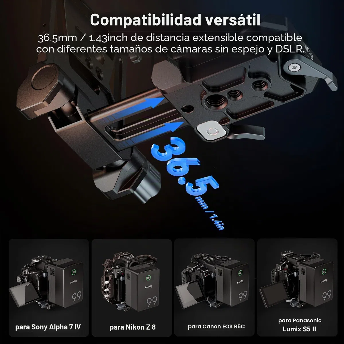 SMALLRIG V-Mount Battery Plate, para Arca-Swiss, Placa de Montaje de Batería V-Lock Compacta y Plegable en Forma de L para Cámara DSLR, para NEEWER V Mount Battery PS099E- 4064B