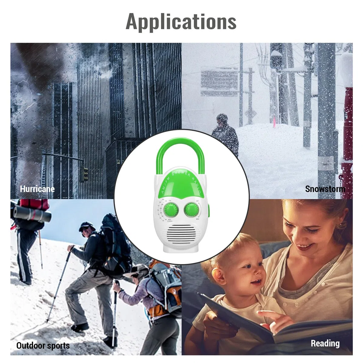 Radio de Ducha Am FM Portátil, Radio de Baño Colgante a Prueba de Agua IPX5 con Altavoz Incorporado, Volumen Ajustable, Mini Radio Que Funciona con Baterías para la Cocina en el