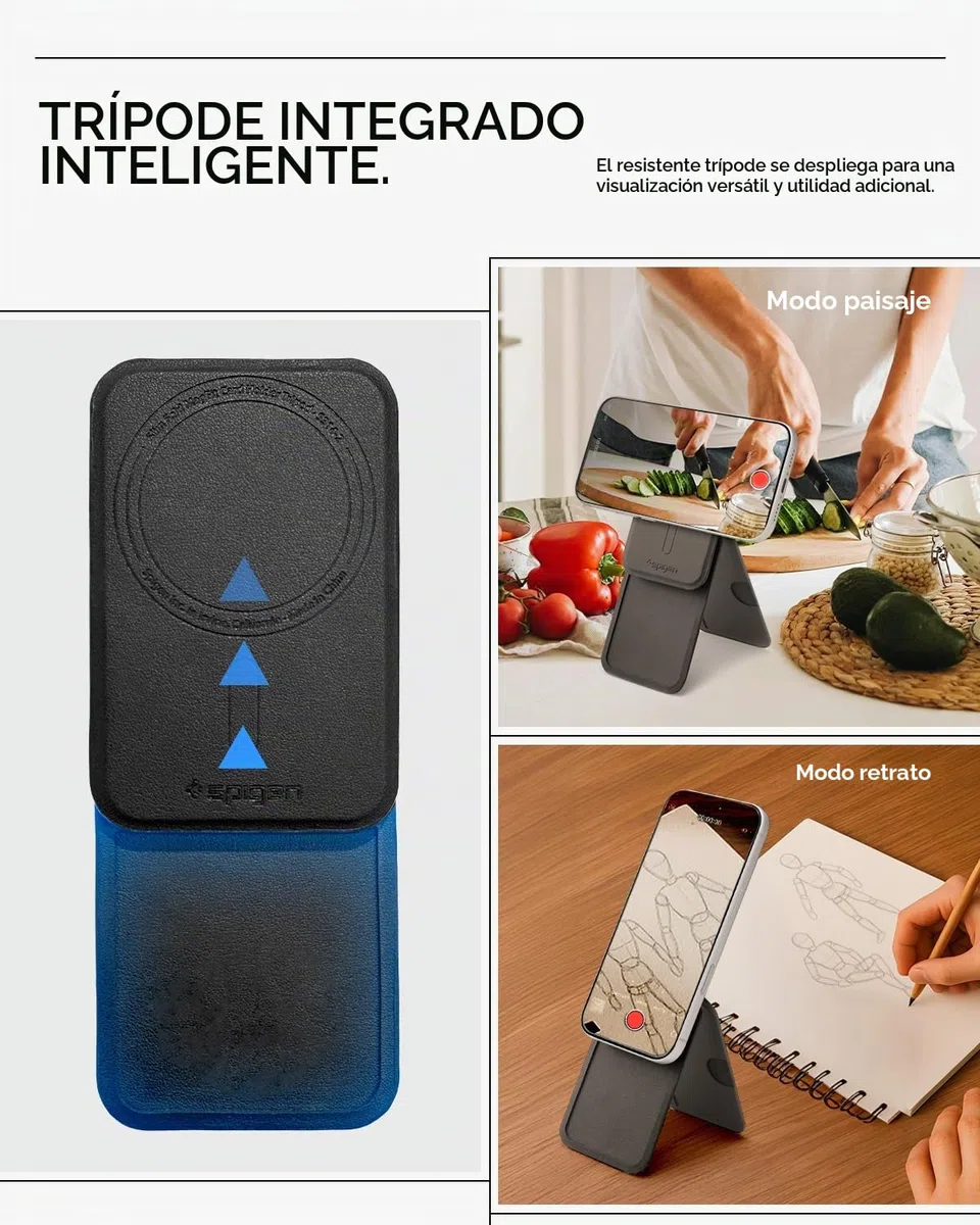 Spigen Cartera Magnética Slim Fold MagFit con Soporte para Tarjetas y Trípode [3 Tarjetas] Compatible con iPhone 17 17e 16 15 14 13 12 Pro MAX Air y Pixel 10 Series Compatible con MagSafe y Pixelsnap