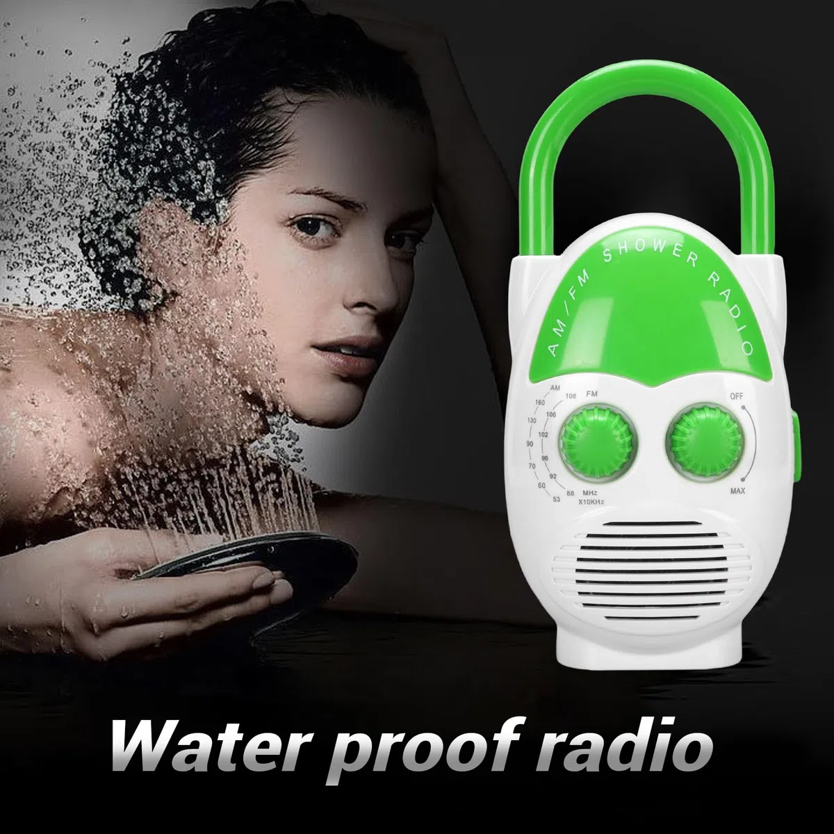 Radio de Ducha Am FM Portátil, Radio de Baño Colgante a Prueba de Agua IPX5 con Altavoz Incorporado, Volumen Ajustable, Mini Radio Que Funciona con Baterías para la Cocina en el