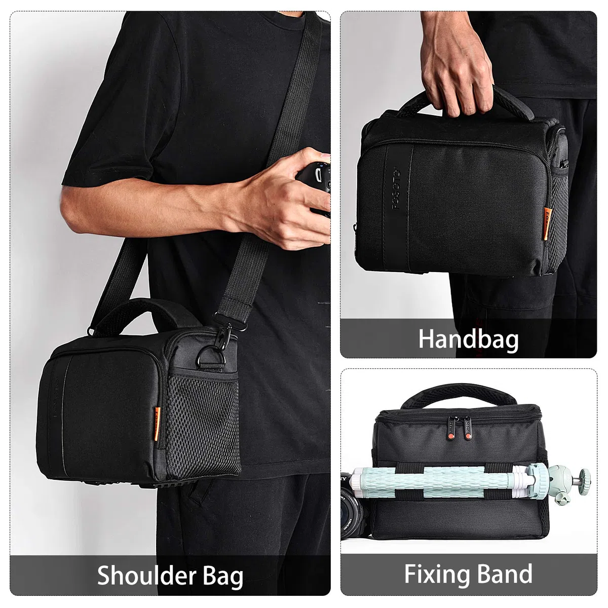 FOSOTO Bolsa Funda Cámara Réflex SLR DSLR Digital Negra de Hombro Impermeable, para 1 Cámara 1 ó 2 Lentes Accesorios para Nikon D5600 Z6 Canon EOS 1300D 700D 1200D Sony a68K FujiFilm