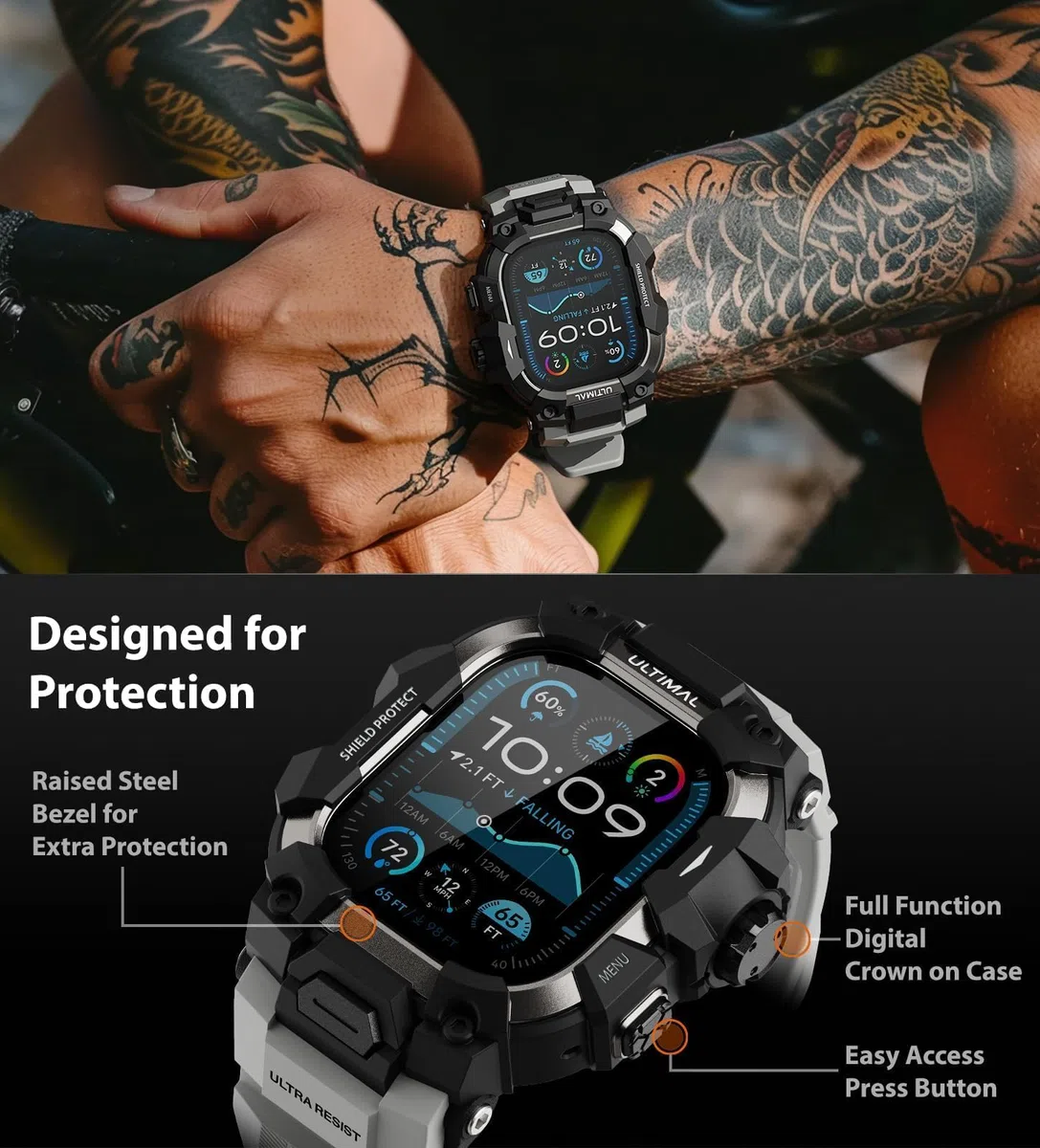 ULTIMAL Correas deportivas compatibles con Apple Watch de 44 mm/45 mm, funda protectora militar, correa de TPU resistente para iWatch, correa ajustable para Apple Watch Series 9, 8, 7, 6, 5, 4 SE