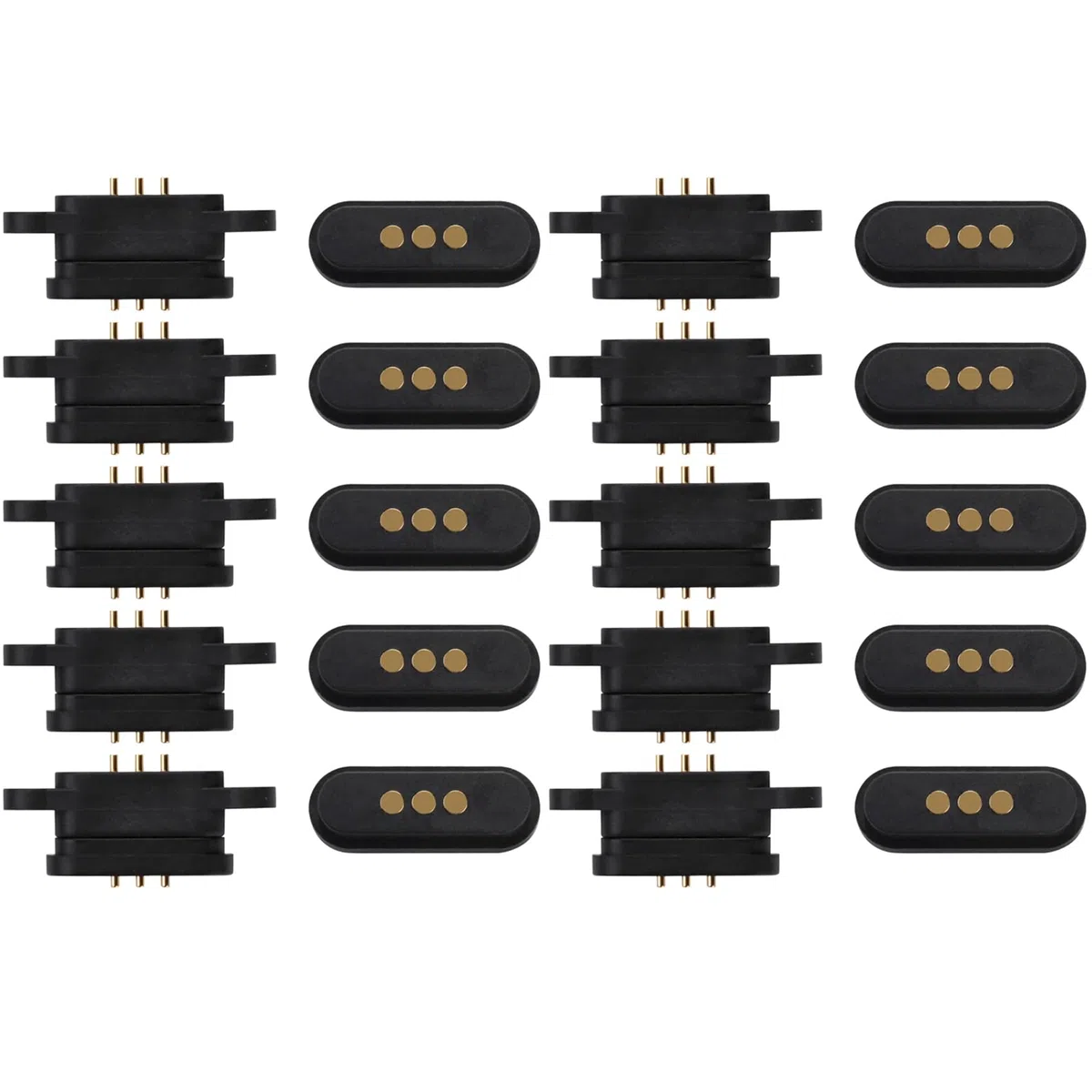 10 Pares de magnéticos Cargados por Resorte, Conector de 3 Posiciones, cuadrícula, Medida de 2,3 mm, Agujeros de Paso, Macho y Hembra