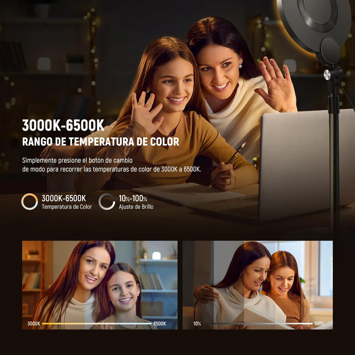 NEEWER Basic 7" Kit Luz Selfie Teléfono Escritorio, 10W 3000k-6500K Luz Anillo Pantalla Completa Regulable con Soporte y Soporte Teléfono para Videoconferencia,Selfie,Vlog,Maquillaje,Transmisión, R06