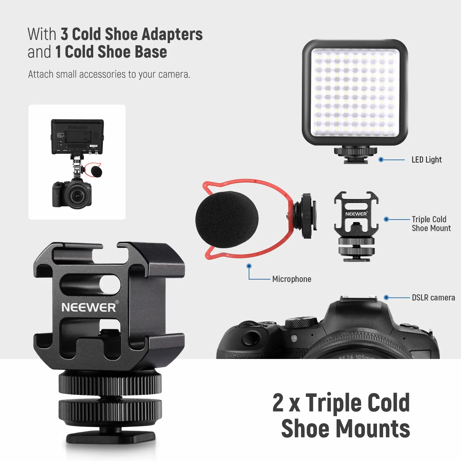 NEEWER 8 PCs Adaptador Montura Zapata Caliente Kit, Tornillo 1/4", Soporte Pie Flash y Cubierta Zapata; Compatible con Cámaras DSLR, Luces LED, Micrófonos, Soportes de Iluminación y Monitores