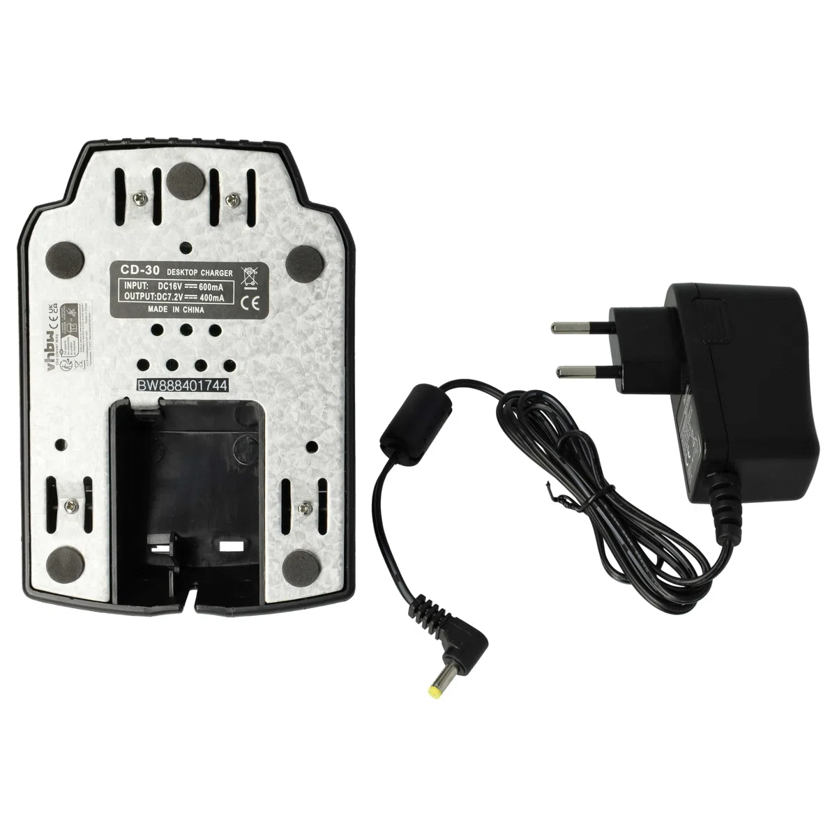 vhbw Cargador Compatible con Yaesu FNB-57, FNB-64H, FNB-64, FNB-83 baterías de Radio - Estación de Carga + Fuente de alimentación, 7,2 V, 0,4 A
