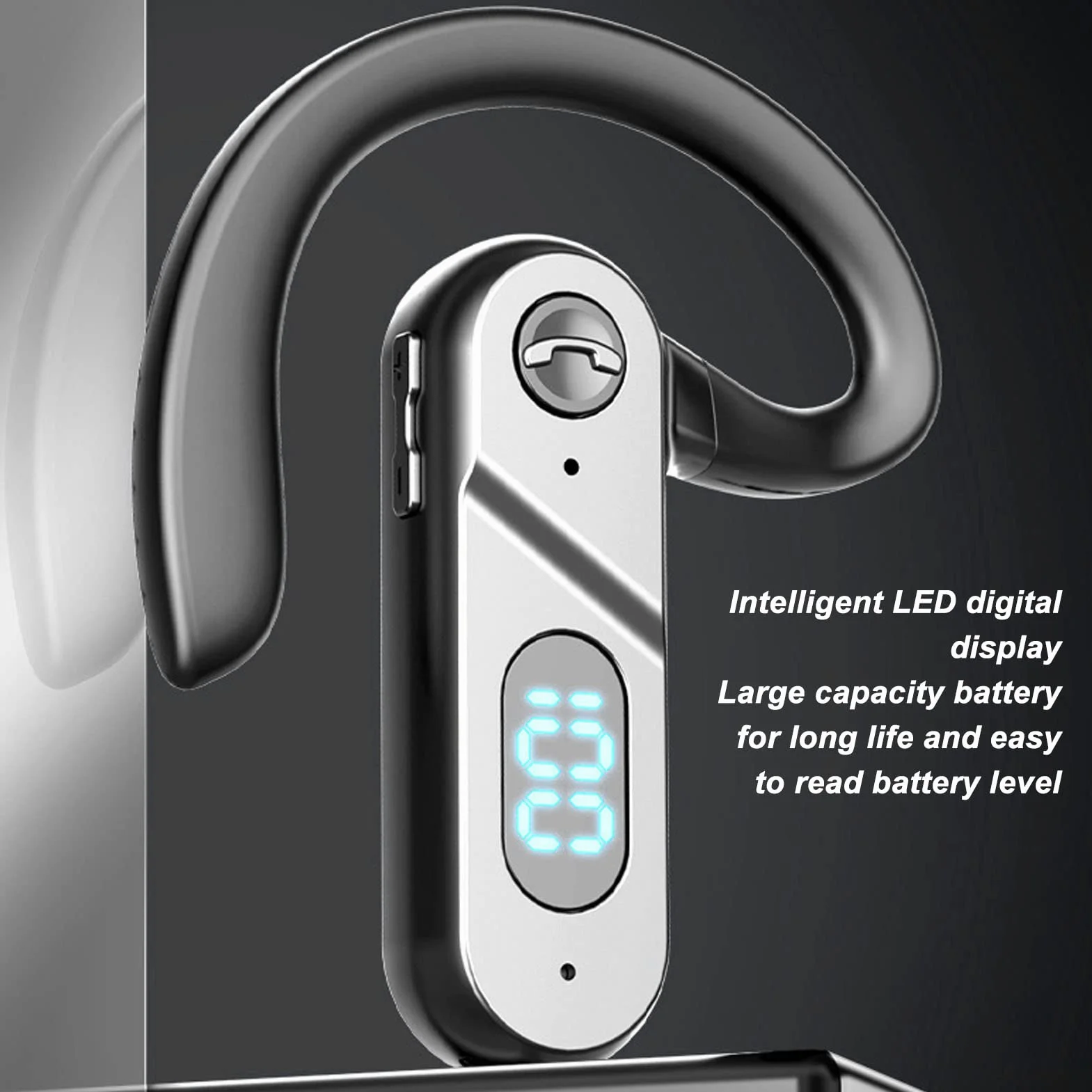 PUSOKEI Auriculares Inalámbricos Bluetooth, Auriculares de un Oído sin Dolor para Teléfono Celular, Auriculares con Gancho para la Oreja sin Tapones para los Oídos, Auricular Impermeable