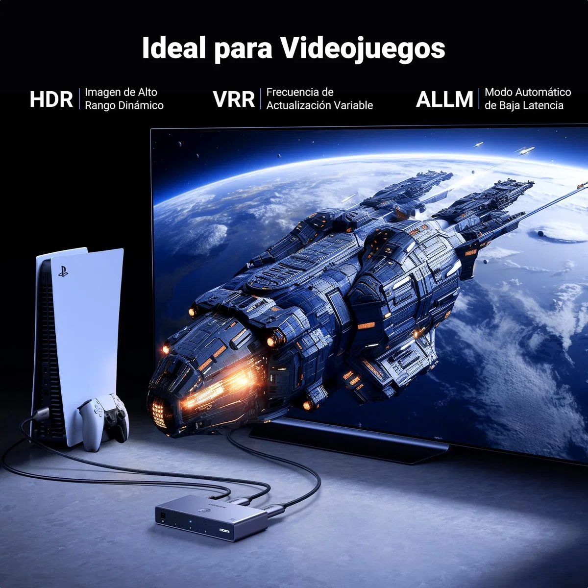 UGREEN Switch HDMI 2.1 8K 60Hz 4K 120Hz Switcher 3 Entradas a 1 Salida 1080P Dolby Vision Atmos HDR 3D Alta Velocidad 48Gbps Compatible con PC PS5 PS4 Xbox One 360 ​​DVD TV Box Proyector