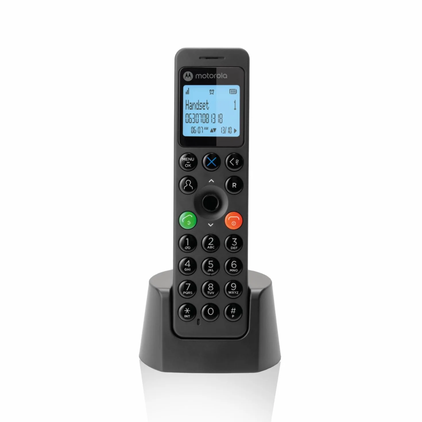 Motorola Voice - DOT201 Teléfono Inalámbrico Digital, Altavoz Manos Libres, Bloqueo de Llamadas, 100 Contactos con Nombre y Directorio Telefónico, Color Negro