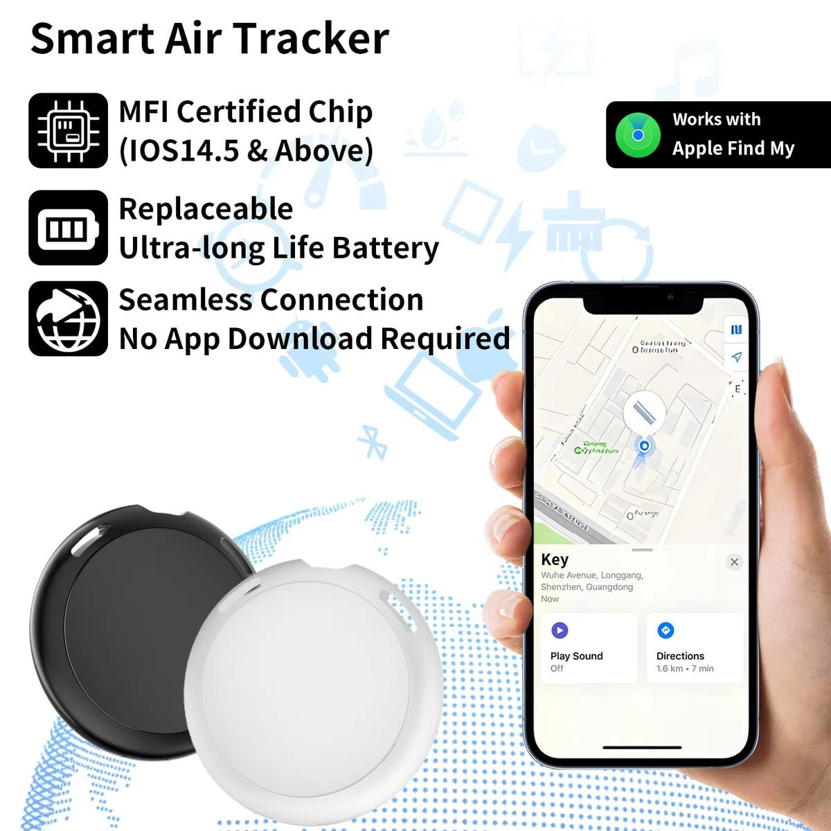 2 Pack GPS Coche Localizador Funciona Con Find My (solo iOS)Mini Rastreador GPS Para Niños Motocicletas en Tiempo Real Global Seguimiento Del Localizador Automóviles Sin Tarifa Mensual Sin Suscripción