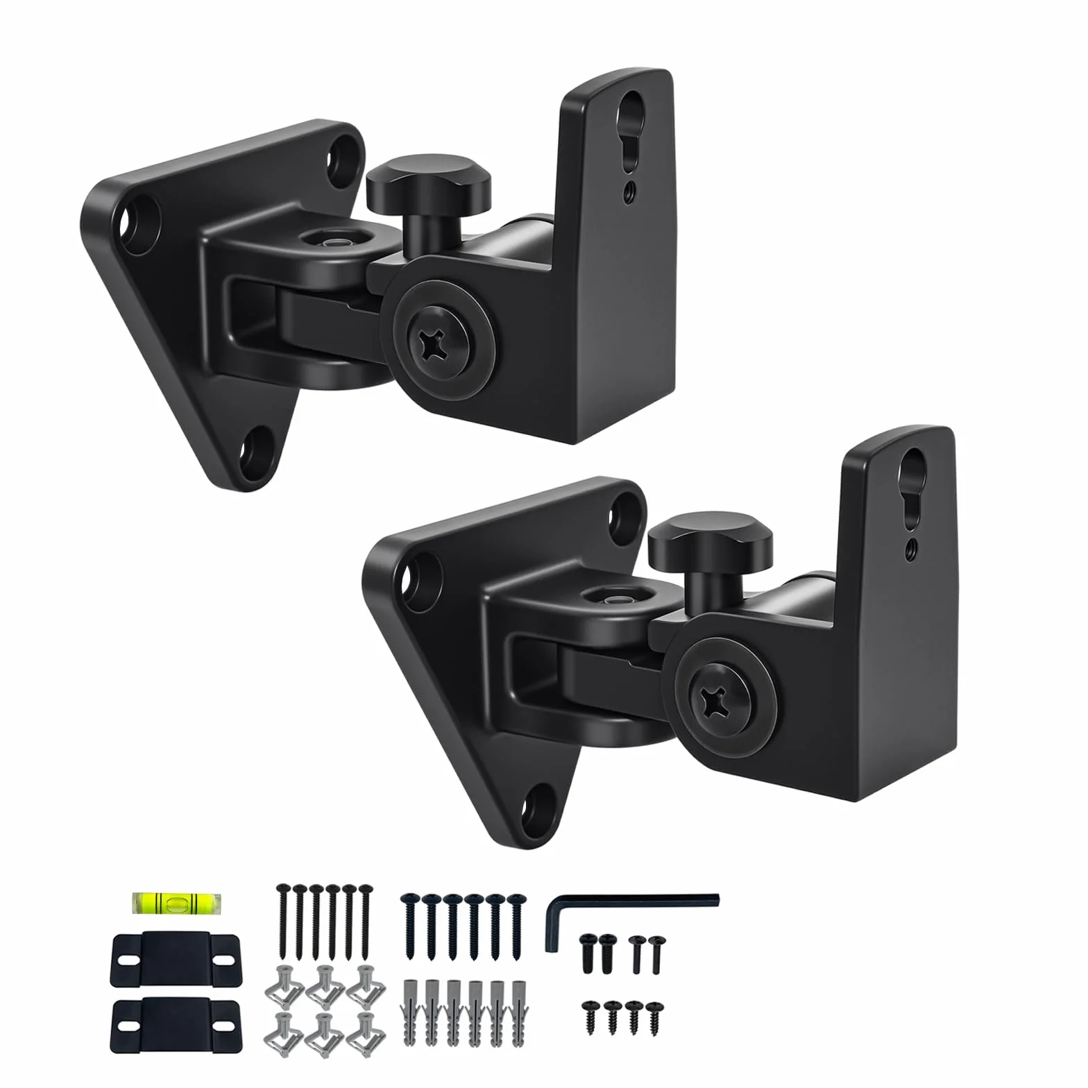Soporte de Pared para Altavoces, Giratorio e inclinable, Soporte de Pared Totalmente de Aluminio para Altavoces pequeños, soporta hasta 30 Libras, HD-818, 2 Unidades (Negro)