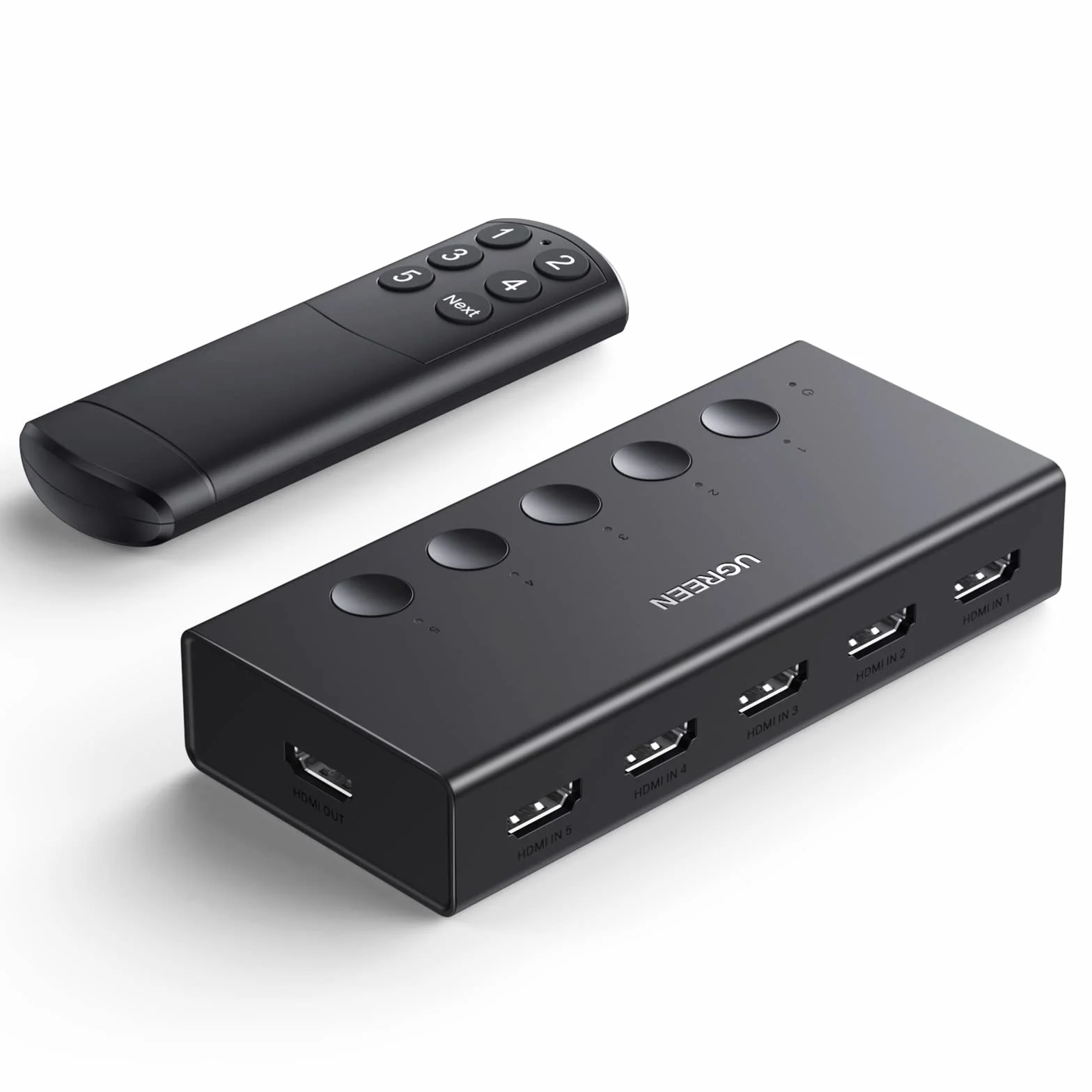 UGREEN HDMI Switch 4K 60Hz 5 Entradas 1 Salida 3D HDR CEC Conmutador con Mando a Distancia Compatible con PS5 PS4 Xbox One 360 ​​TV Stick Box Chromecast DVD BLU Ray PC HDTV Proyector Pantalla