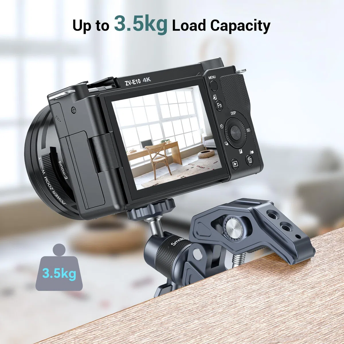 SMALLRIG Super Clamp con Rótula, Clamp de Montaje de Cámara con Adaptador Gopro, Monitor de Cámara, luz LED, Carga Máxima de 3,5kg (7,7lb) - 4102