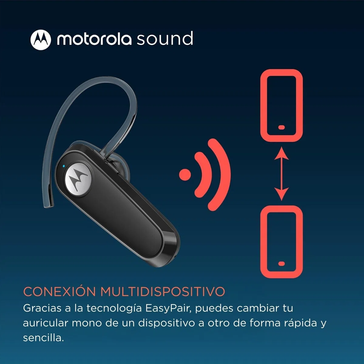 Motorola Sound - Auricular Bluetooth HK126, Auriculares Inalámbricos Mono Bluetooth Intrauditivos con 8 Horas de Tiempo de Conversación, Compatible con Asistente de Voz, Conexión a 2 Dispositivos