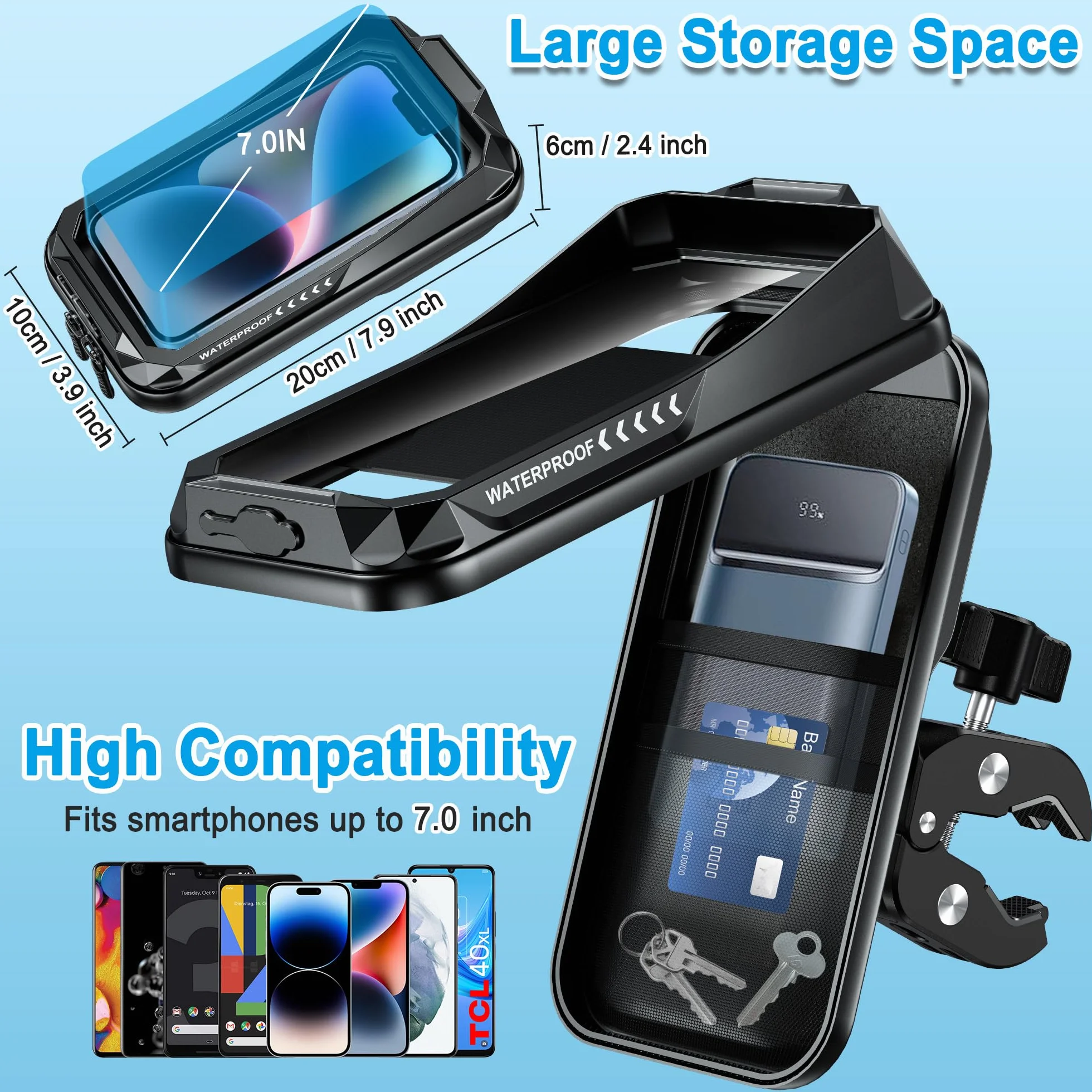 Soporte Móvil Moto Scooter Anti Vibración Universal Soporte Movil Bicicleta Montaña 360°Rotación Porta Móvil Bici Impermeable Soporte Telefono Manillar con Pantalla Táctil