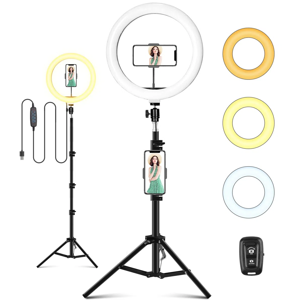 Aro de Luz con Trípode 10", ITSHINY LED Anillo de Luz 3 Colores 11 Brillos Regulables, Wireless Control Remoto y Alimentado por USB, Aro de luz para Movil Fotografía Maquillaje Selfie Youtube