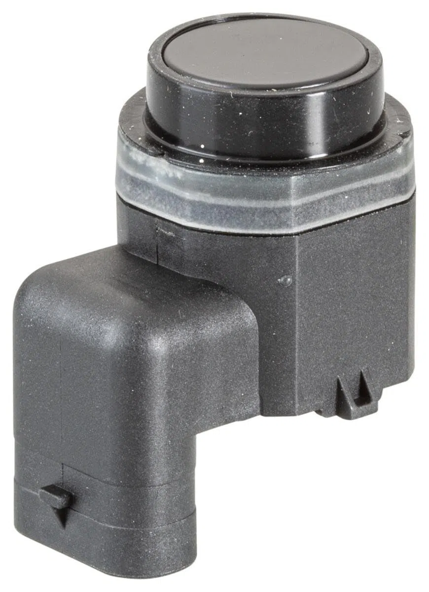 HELLA 6PX 358 141-081 Sensor, auxiliar de aparcamiento - en forma de ángulo - 3polos - enchufado - barnizable - con anillod e sujeción