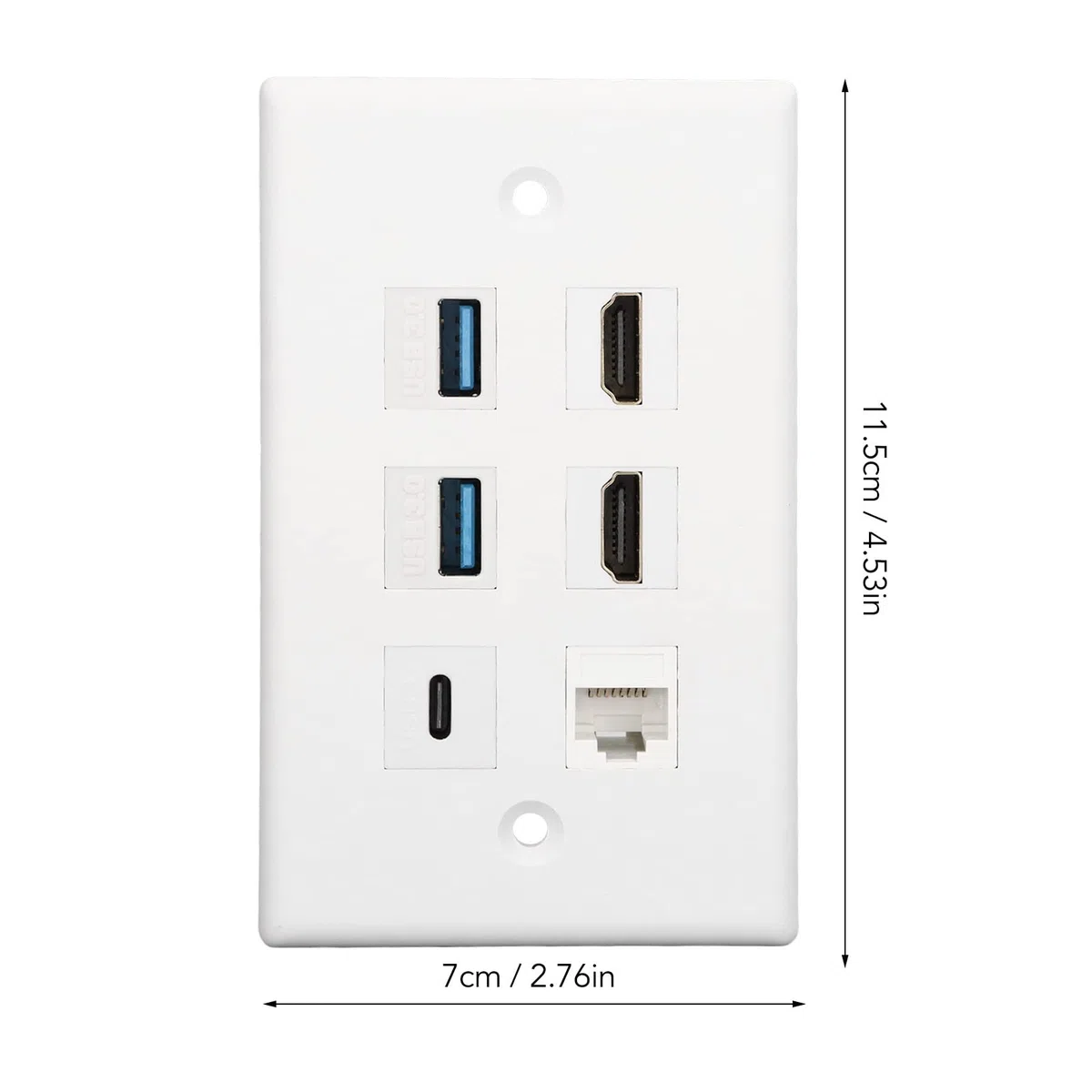 Placa de Pared Ethernet de 6 Puertos, 2 Conectores HDMI, 2 USB 3.0, 1 Tipo C, 1 Conector Ethernet Cat6 RJ45, Placas de Pared Compatibles con Cables Cat 5, Cat 5e, Cat 6 para TV,
