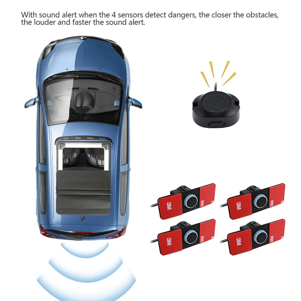 KAOLALI Sensor Coche Aparcamiento Universal 4 Sensores Kit sensores Aparcamiento Coche Sistema de Sensor de Estacionamiento, Kit de Alarma de Audio de Marcha Atrás (Negro)