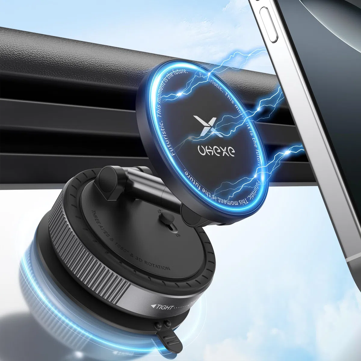 Soporte de teléfono magnético para Coche con Ventosa para Soporte Magsafe, Soporte para teléfono de Coche con Ventosa Ultra Ajustable 360° para iPhone 17 Pro MAX 16 15 14 13 12 Air Plus (Negro)