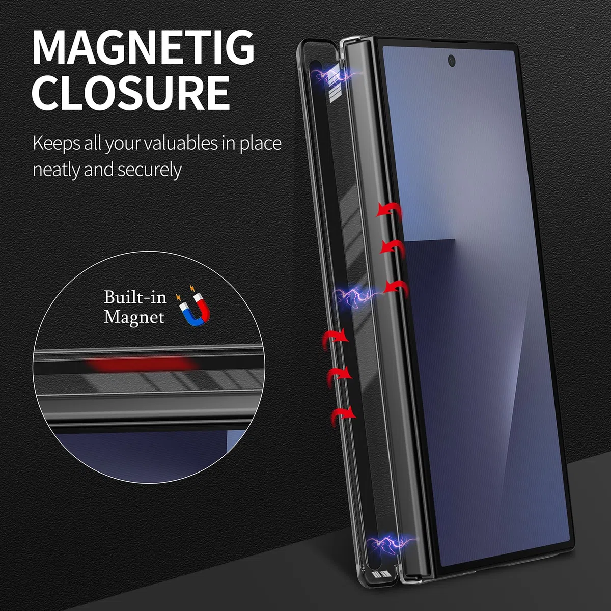 COQUE Funda Magnética para Samsung Galaxy Z Trifold, Cuero Vegano Premium, Protección de Bisagra, Cierre Magnético, Cubierta Biaxial a Prueba de Golpes para Samsung Galaxy Z Trifold-Cafe