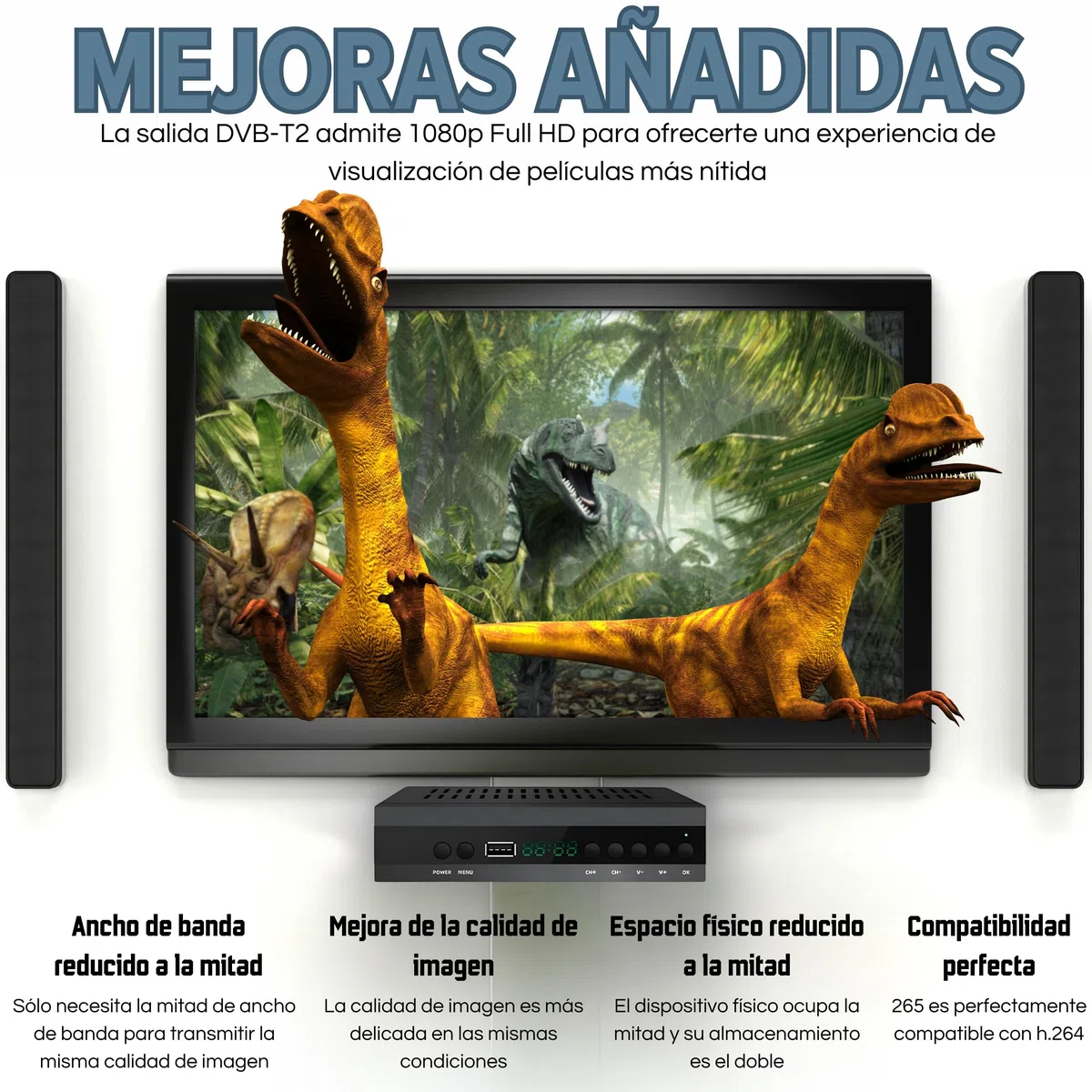 Decodificador TDT HD HDMI Euroconector DVB-T2 H.265 HEVC Para TV Antigua Con Sintonizador Integrado y Reproductor USB