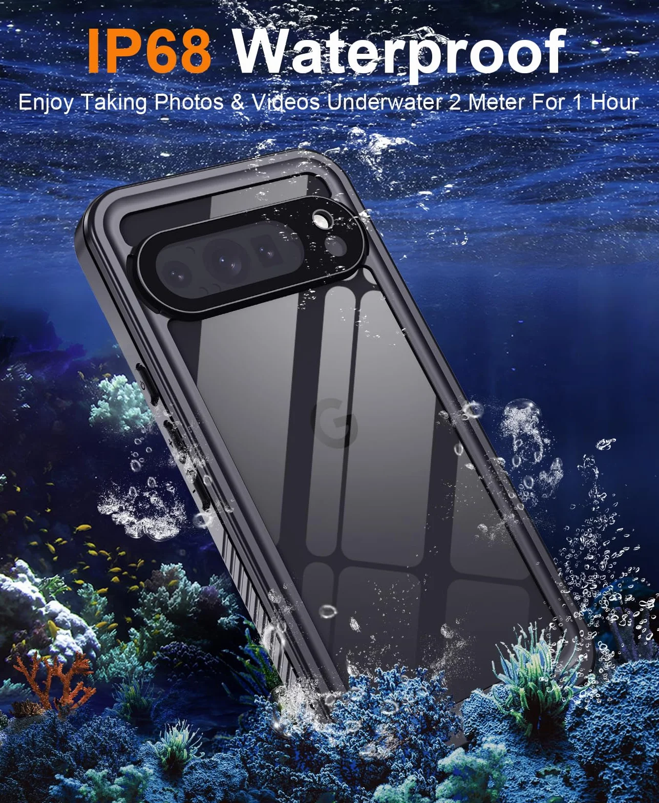 Beeasy Funda para Google Pixel 9 Pro Impermeable,360 Grados Antigolpes Militar Irrompible Resistente Acuatica Carcasa,IP68 Waterproof Case con Protector Camara/Pantalla para Pixel 9 Pro