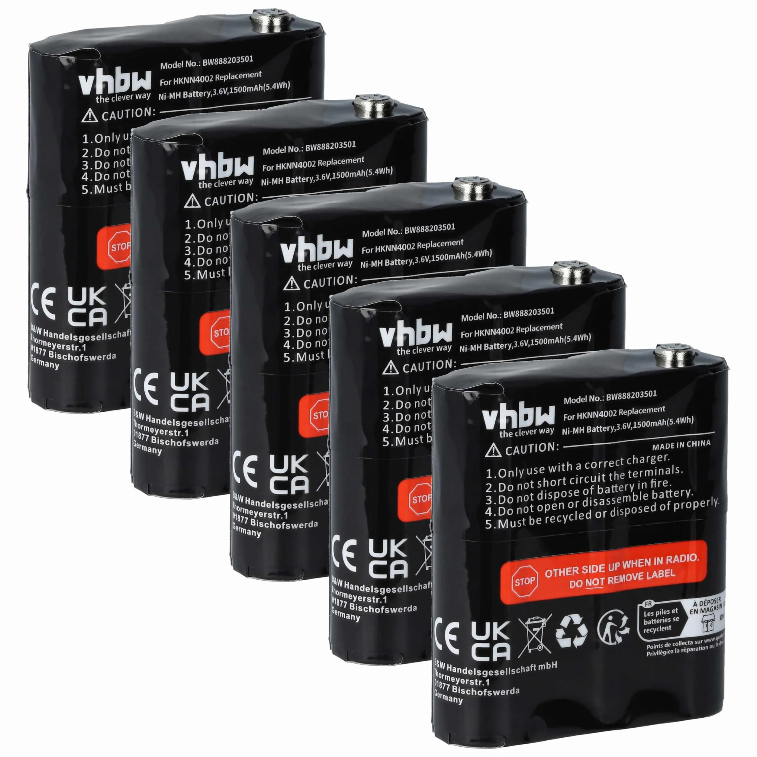 vhbw 5X batería Compatible con Motorola Talkabout T9680, T9680RSAME, T62 Radio (1500 mAh, 3,6 V, NiMH)