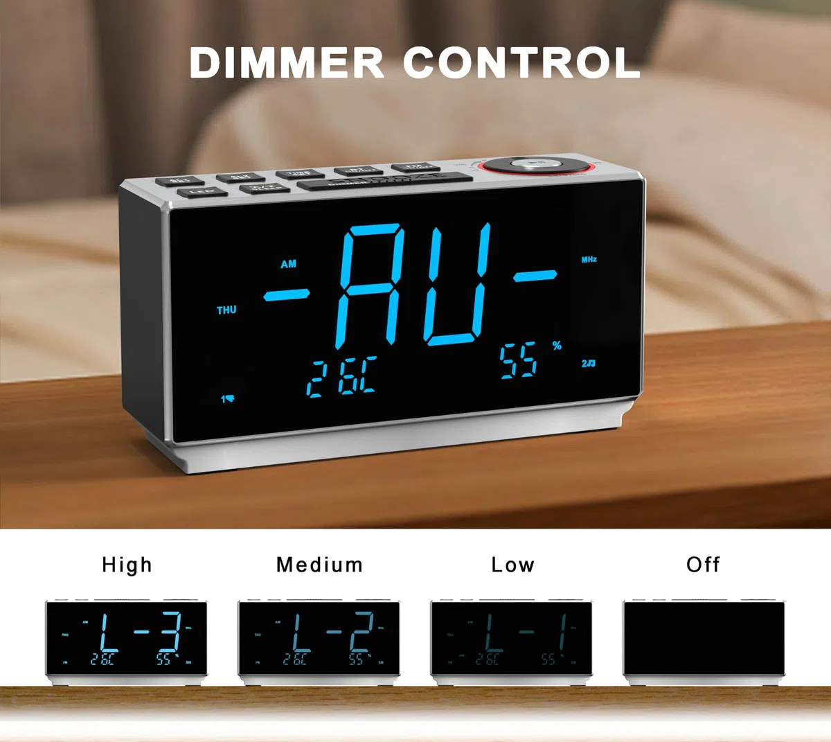 iTOMA Despertador con FM Radio, Carga USB Pantalla LED Azul Hielo de 1,8 Pulgadas, luz Nocturna, Doble Alarma, Siesta, Control de Atenuación, Reloj Electrónico de Oficina Junto a la Cama CKS508
