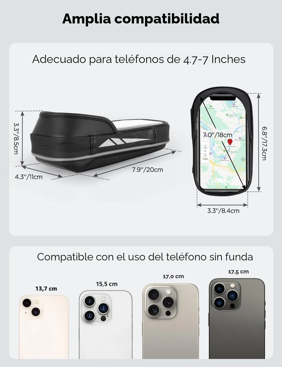 Vitalismo Soporte Móvil Bicicleta Moto Impermeable, Bolsa Manillar Bicicleta con Cubierta de Lluvia Rotación 360 Porta Móvil Bici para Teléfono hasta 7 Pulgadas