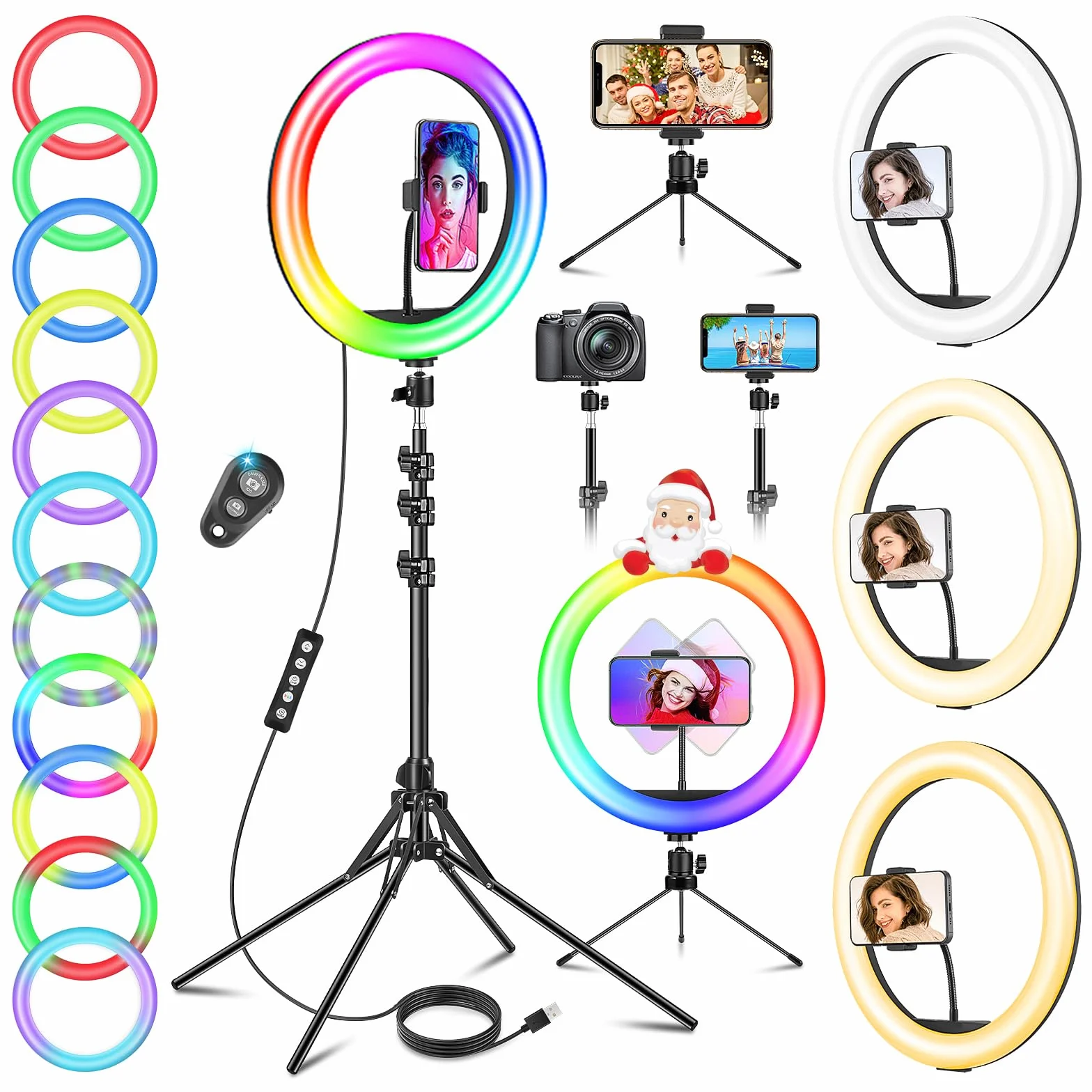 11.5'' Aro De Luz con Tripode Alto, GerTong Ring Light con 40 RGB Mode 13 Brillo para Móvil Youtube Maquillaje, Anillo de Luz LED con Control Remoto para Selfie Fotografía