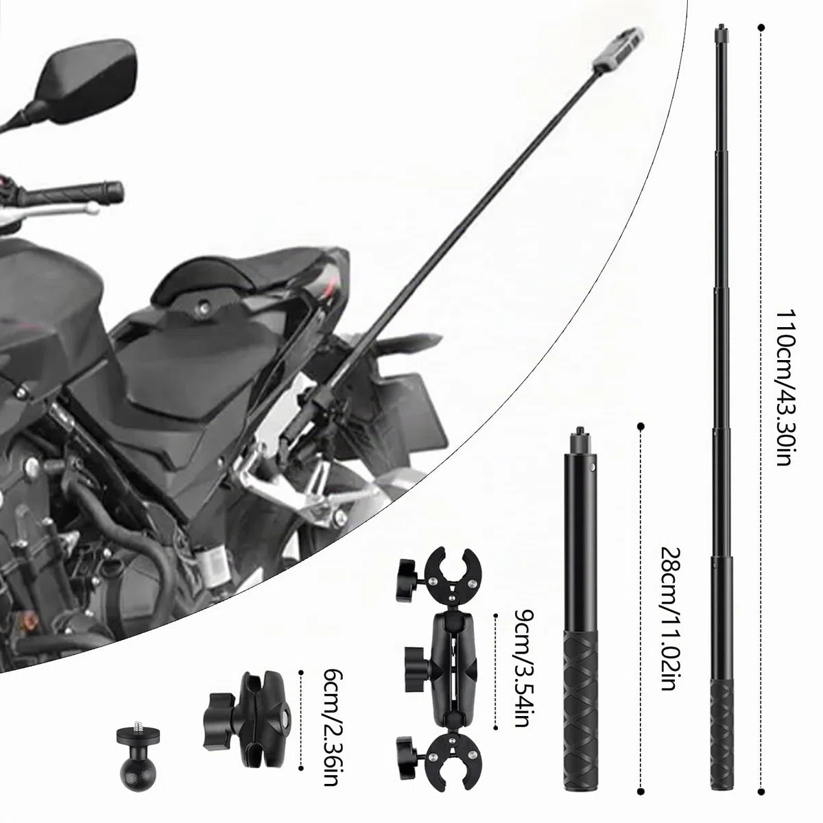 Soporte para Insta360 x4 Cámara Acción en Motocicleta, Soporte para Cámara de Bicicleta para Insta360 x4 Cámara Acción en Motocicleta con Rotación de 360 ​​Grados Palo Selfie