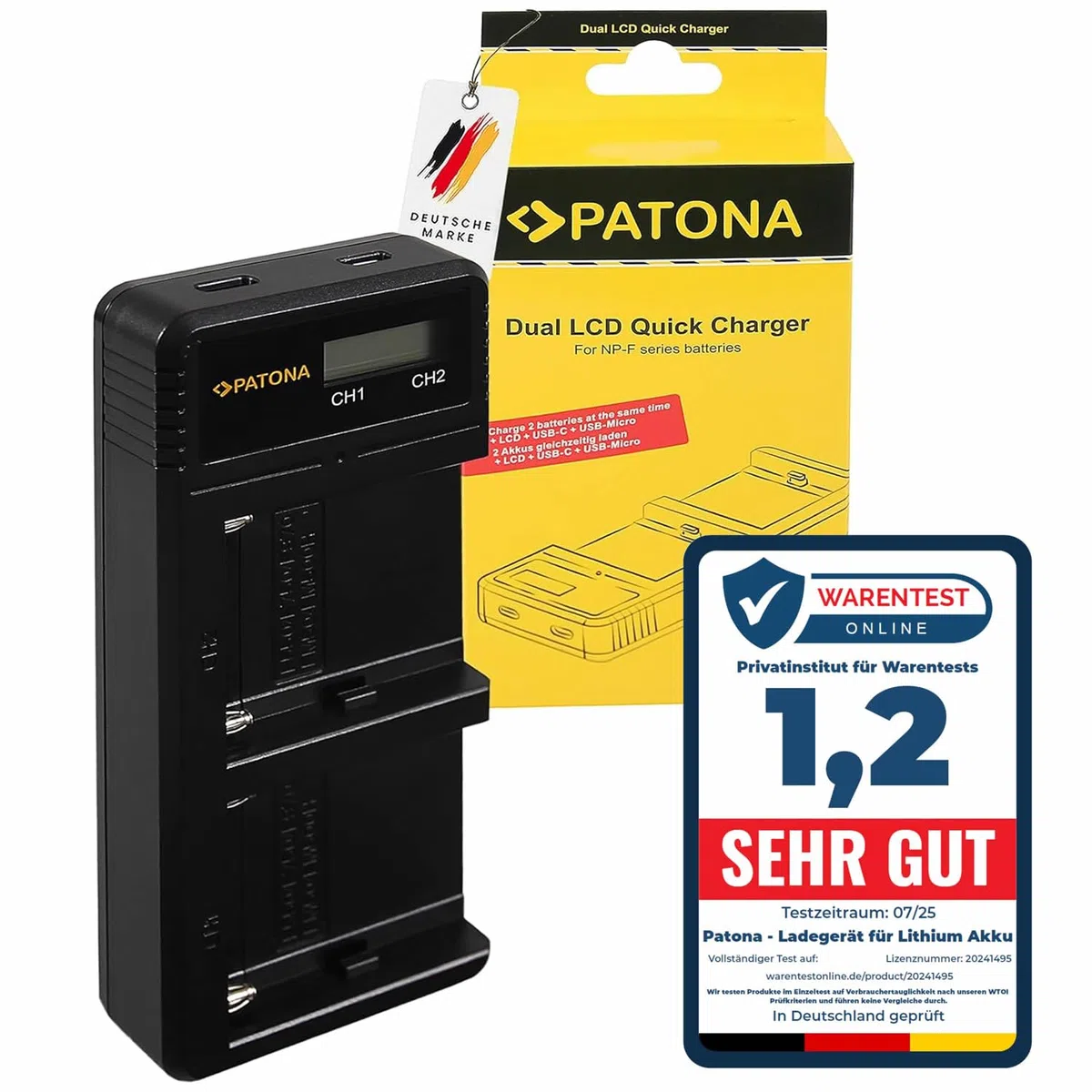 PATONA Cargador Doble LCD para Sony Serie L y NP-FM – para NP-F550 NP-F750 NP-F970, NP-FM50 NP-FM500H, NP-QM71 NP-QM91 – Carga Dos baterías con Pantalla LCD